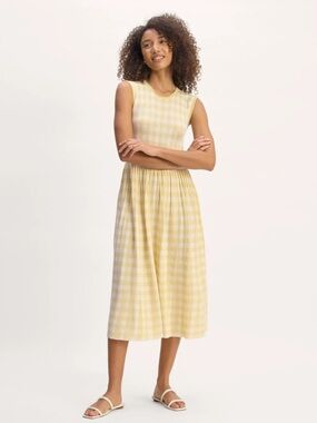 NWT Everlane Yellow Gingham Sleeveless Midi Dress Size S